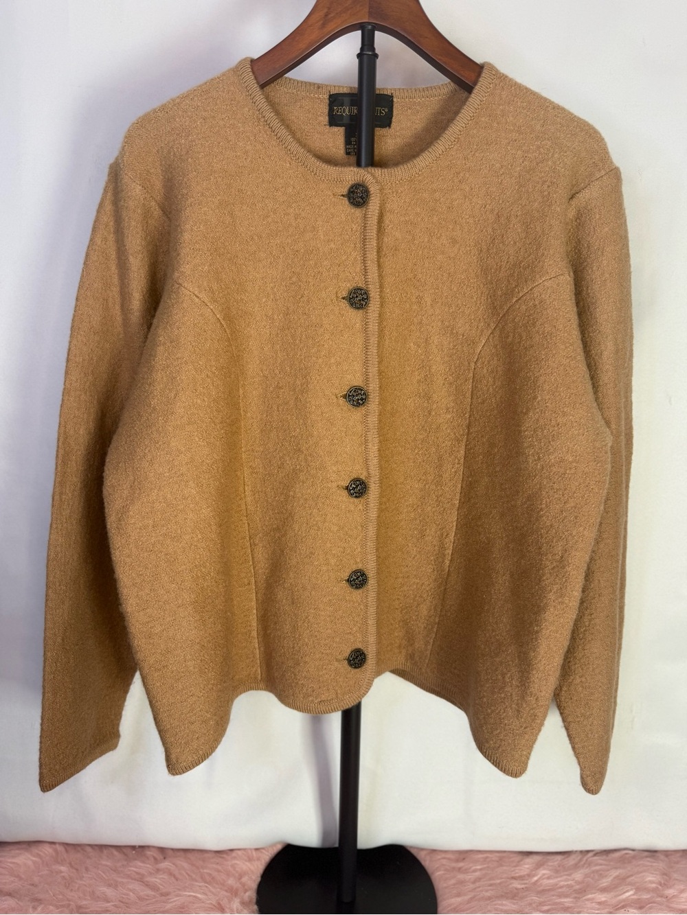 Requirements - Vintage 100% Wool Camel Button-Front Sweater - Size XL